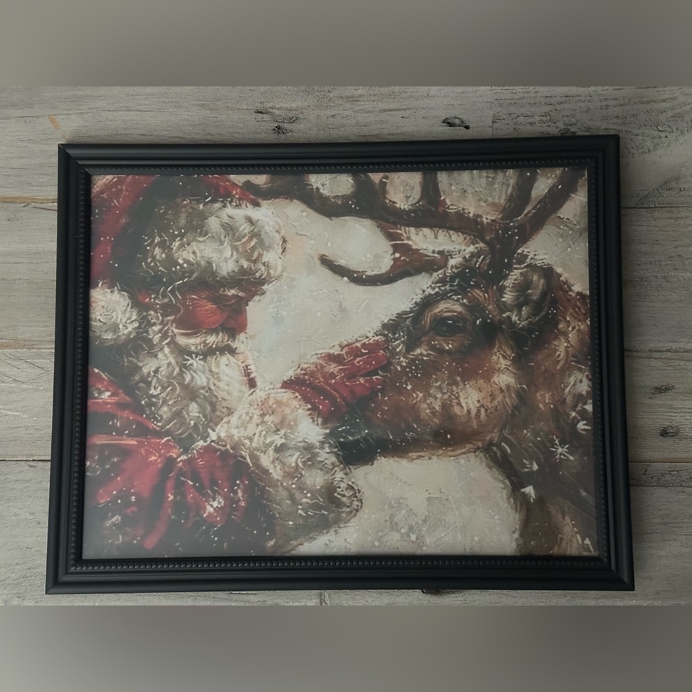 8x10” framed Santa Claus and reindeer Christmas print #winterdecor #holidaycheer